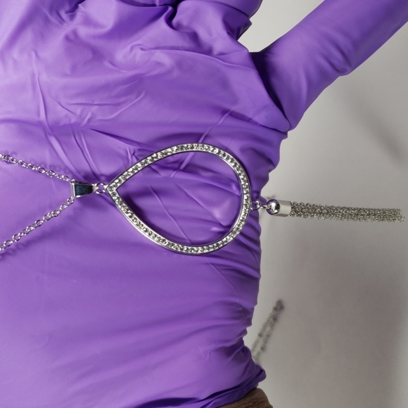 Swarovski Crystal Necklace Sterling Silver Overlay Teardrop Chain Tassel Pendant - Picture 9 of 11